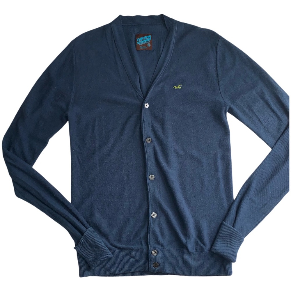 Hollister Men’s Medium Cardigan Sweater Button Front Navy Blue Vintage Vibes